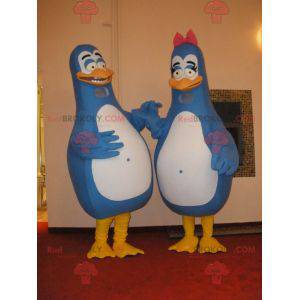 2 mascottes van blauwe en witte pinguïns. Paar mascottes -